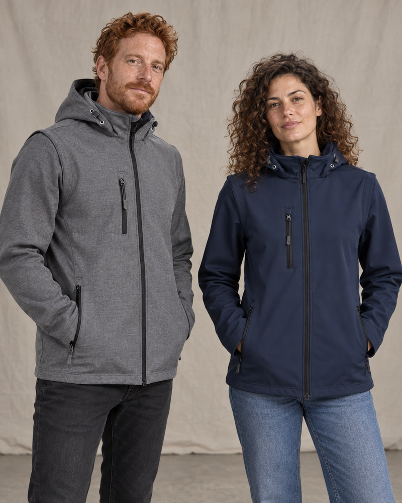 Veste Softshell capuche avec manches amovibles unisexe